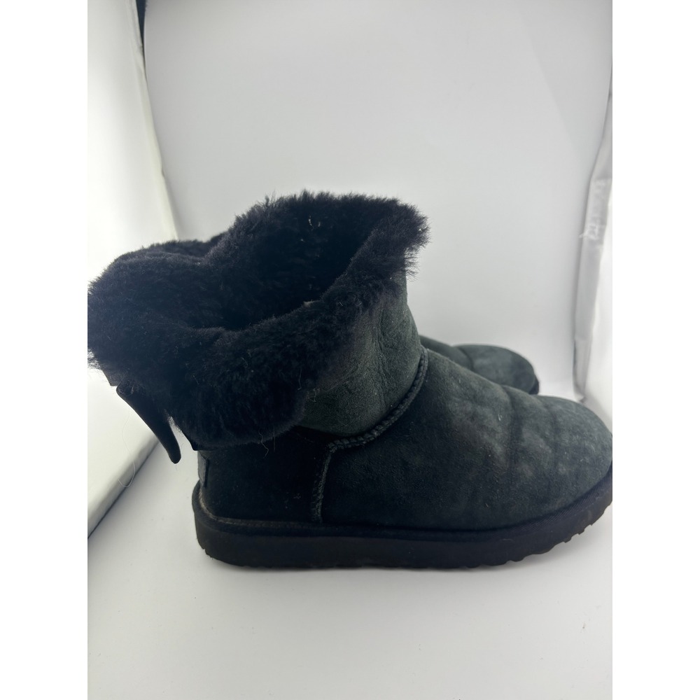 UGG Mini Bailey Bow II Black Suede Ankle Boots 1103188 Womens Size 9